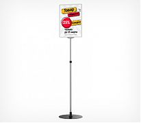Рама на стойке INFOSTAND-XL-T А-3 — это телескопическая рекламная напольная стойка c Т-держателем STAND-STOP и рамкой PF-A3. Предназначена для установки: крупных рекламных ценников на товары, информации об акции, навигационных указателей или любой другой 